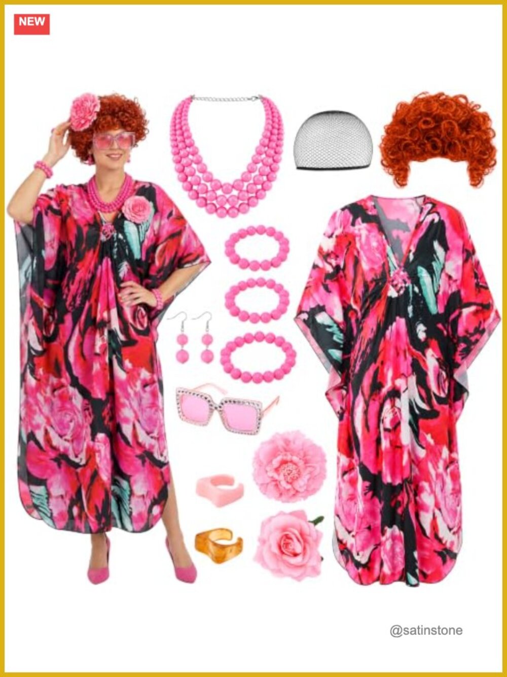13 Pc Landlady Costume Set Women Halloween Cosplay Outfit Caftan Wig Jewelry